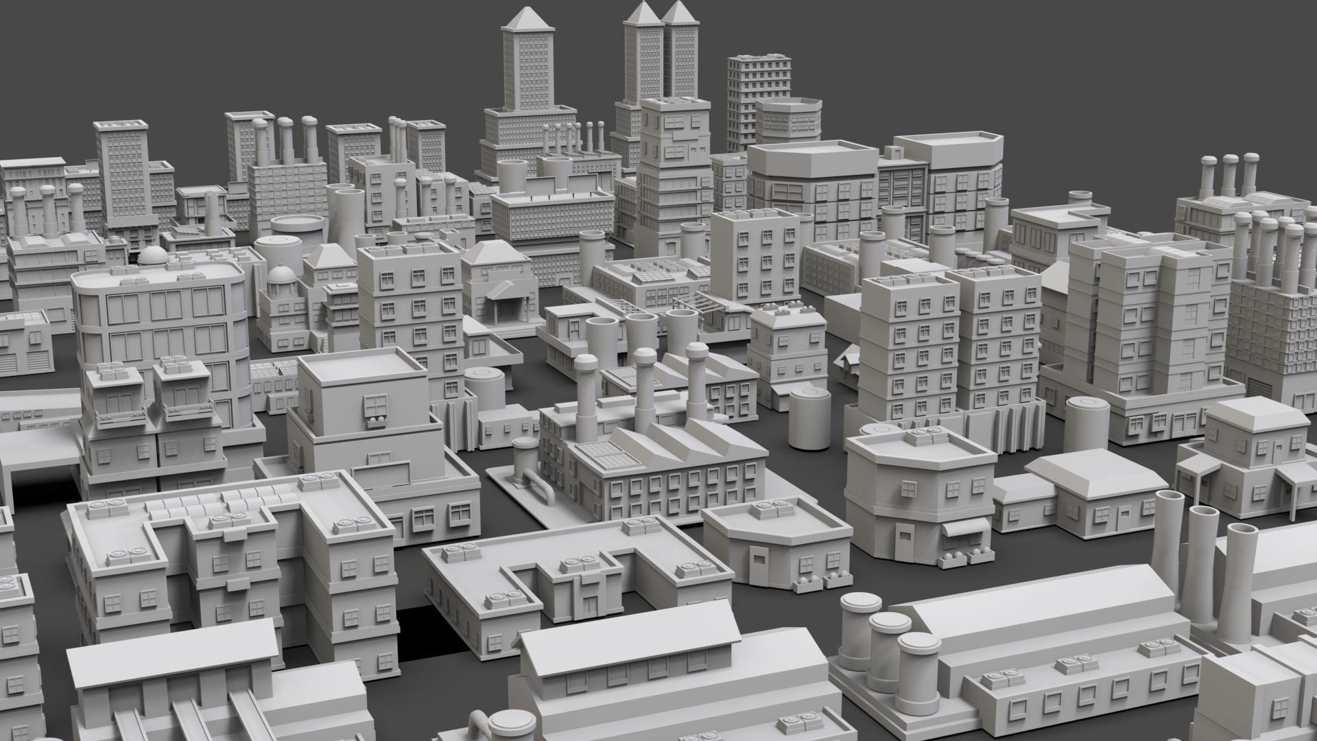 Low Poly City Buildings Pack Of 190 - Game Ready - Untextured  Low-poly 3D model_61