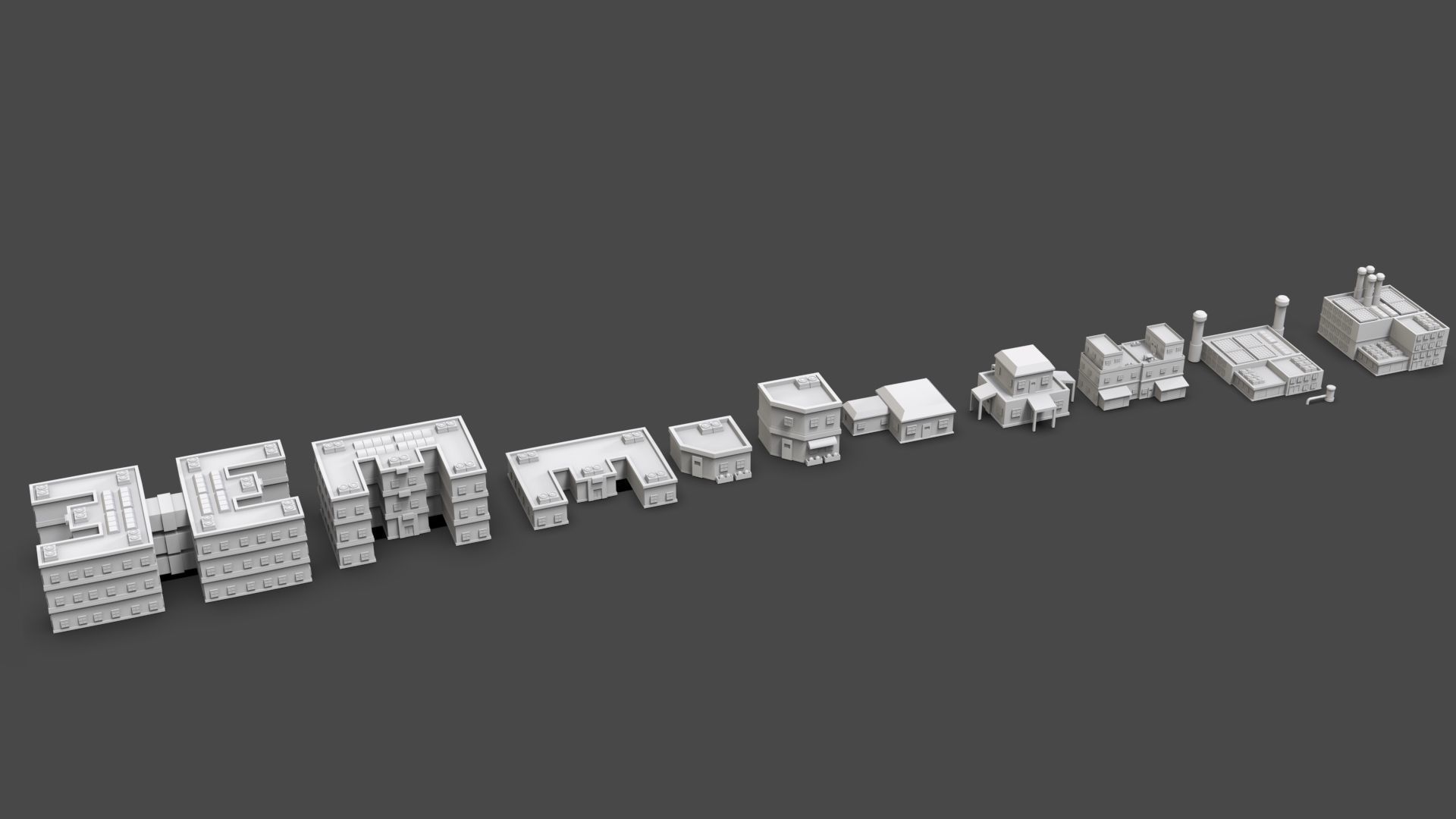 Low Poly City Buildings Pack Of 190 - Game Ready - Untextured  Low-poly 3D model_119