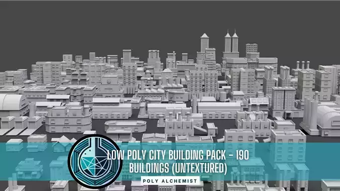 Low Poly City Buildings Pack Of 190 - Game Ready - Untextured  Low-poly 3D model