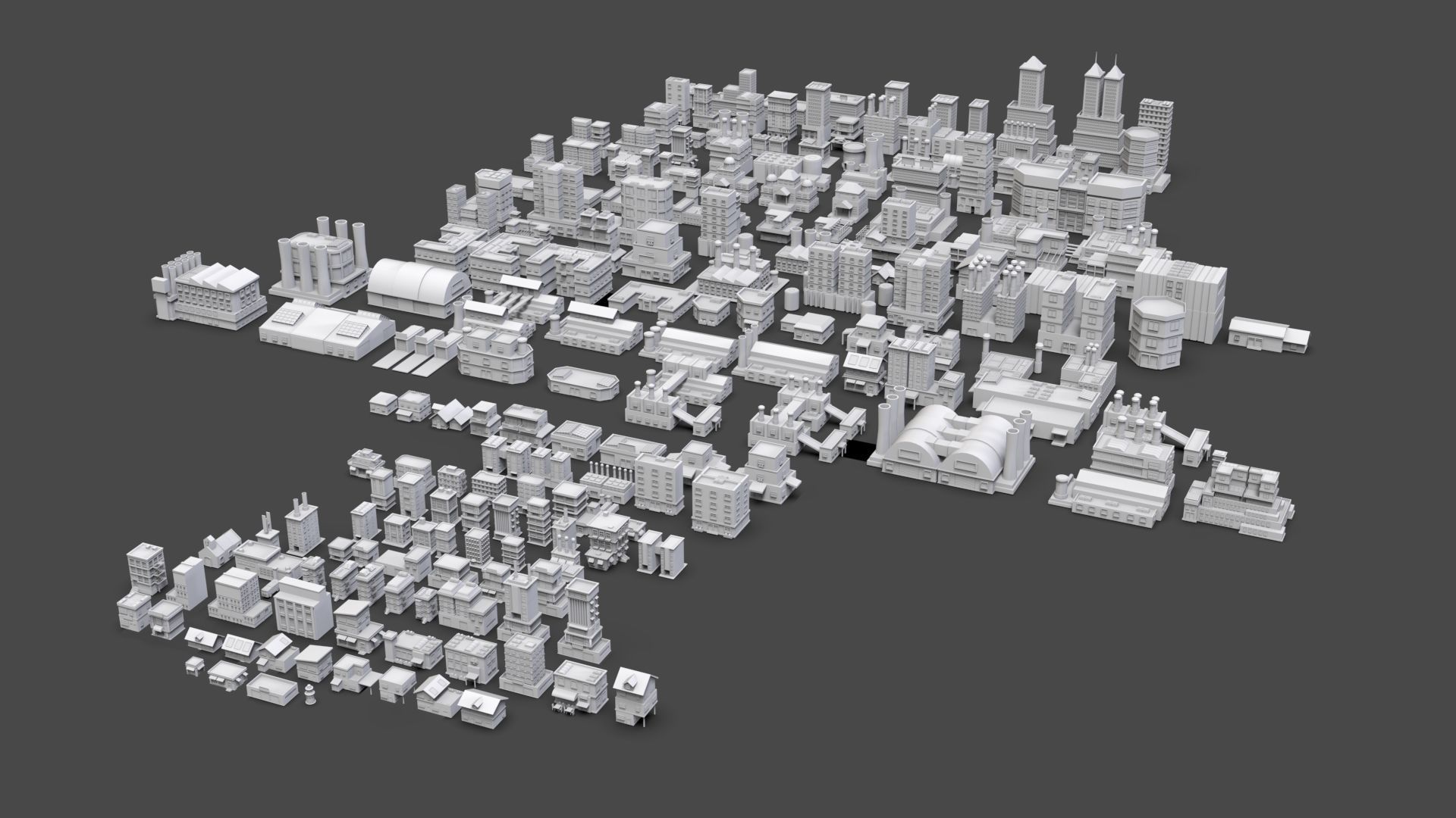 Low Poly City Buildings Pack Of 190 - Game Ready - Untextured  Low-poly 3D model_43