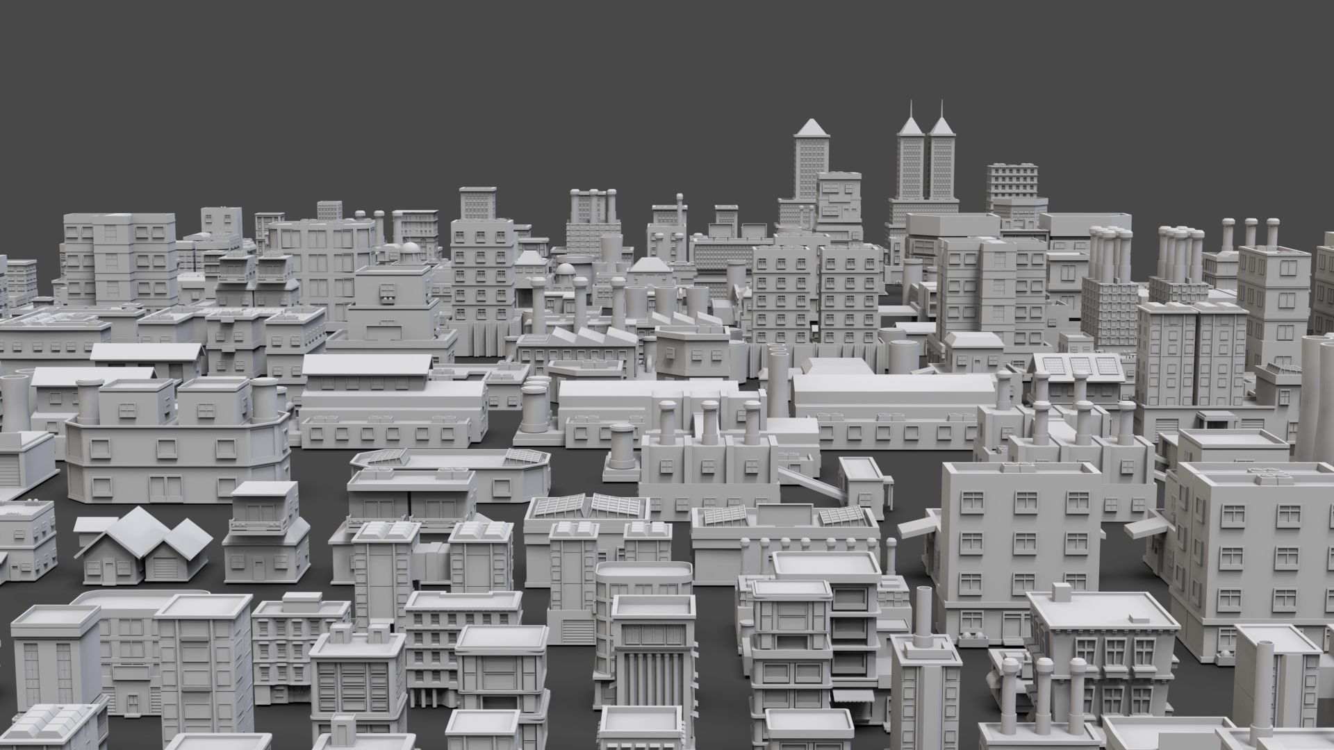 Low Poly City Buildings Pack Of 190 - Game Ready - Untextured  Low-poly 3D model_3