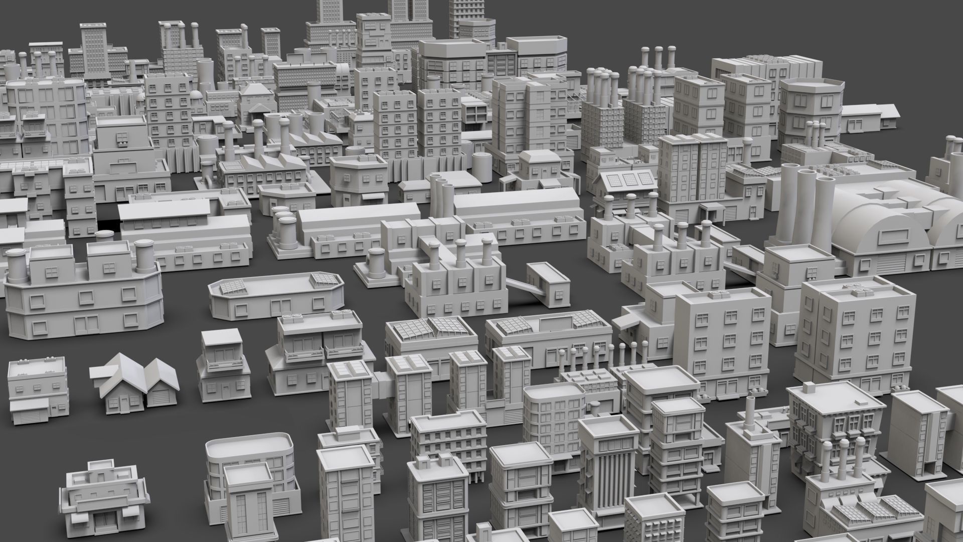Low Poly City Buildings Pack Of 190 - Game Ready - Untextured  Low-poly 3D model_59