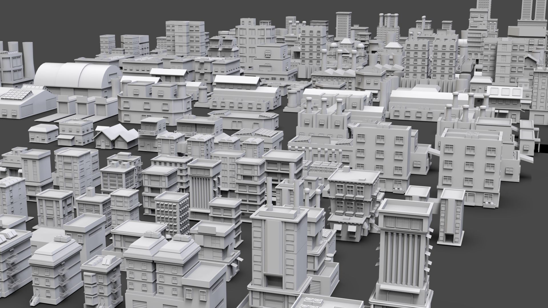 Low Poly City Buildings Pack Of 190 - Game Ready - Untextured  Low-poly 3D model_54