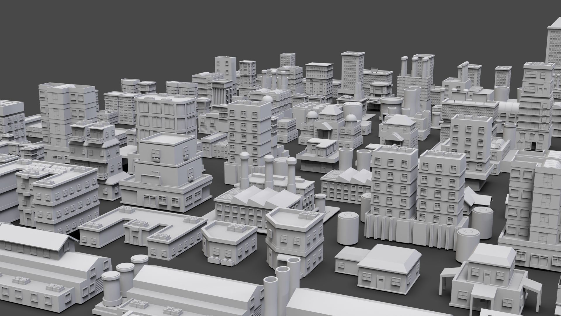 Low Poly City Buildings Pack Of 190 - Game Ready - Untextured  Low-poly 3D model_60