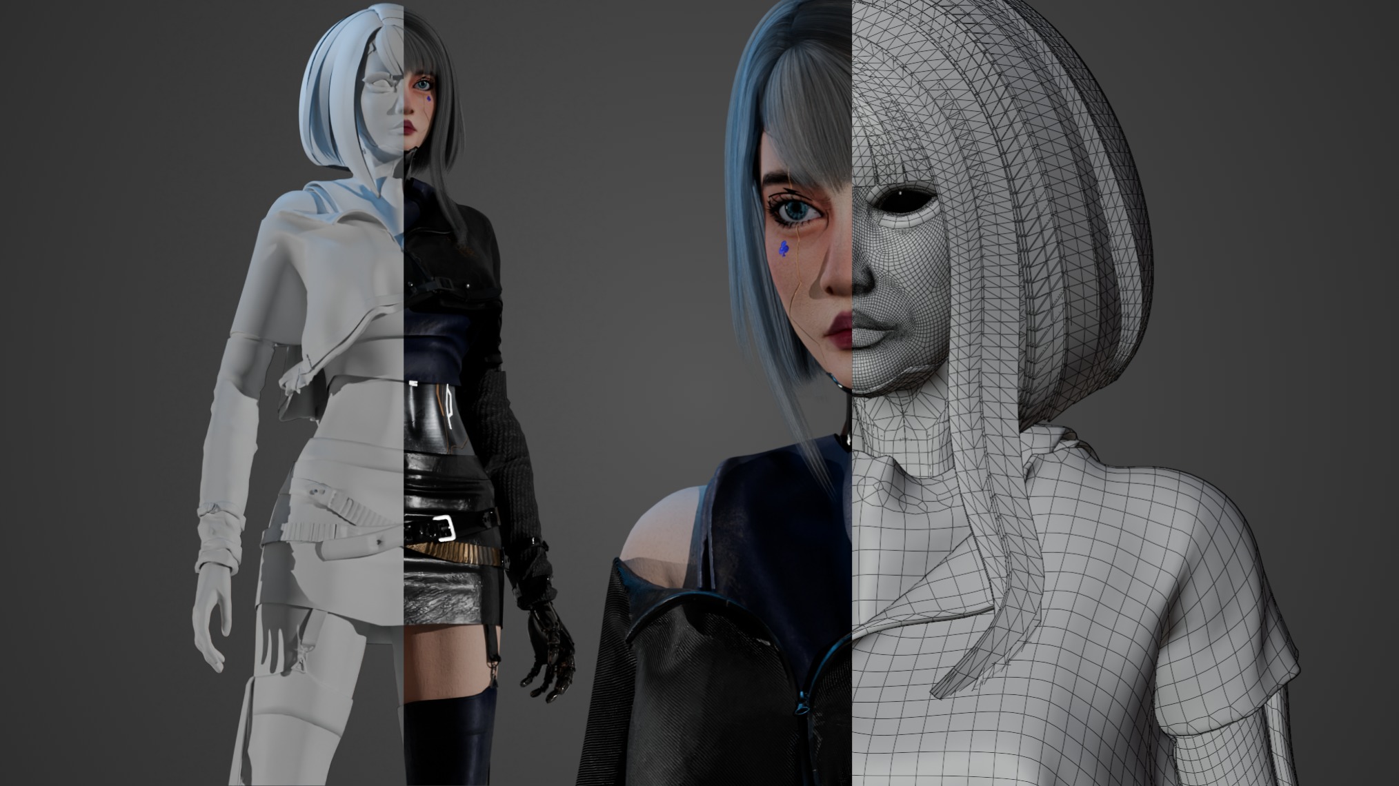 Cyberpunk Girl - Astra - Game Ready Low-poly 3D model_7