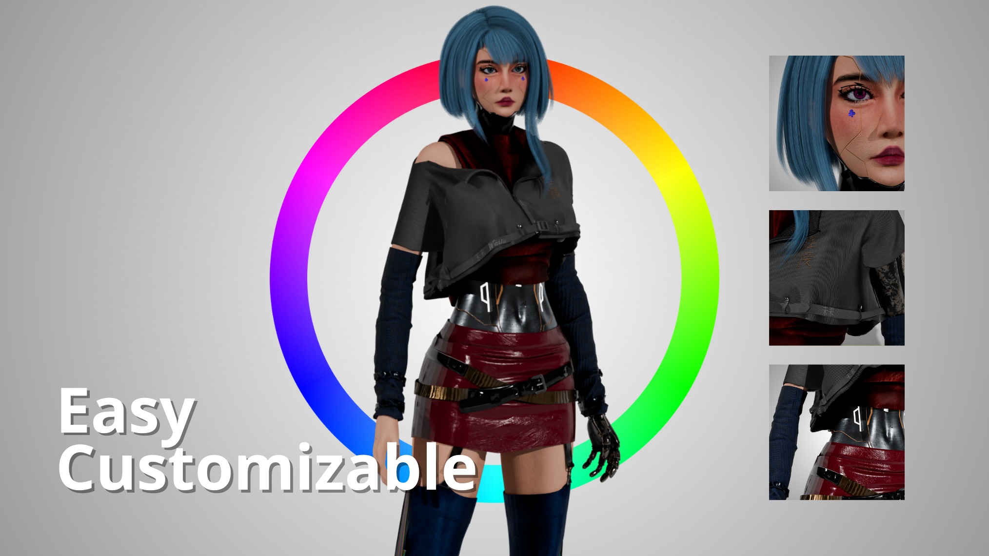 Cyberpunk Girl - Astra - Game Ready Low-poly 3D model_5
