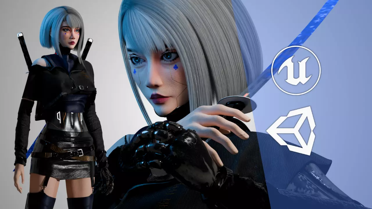 Cyberpunk Girl - Astra - Game Ready Low-poly 3D model_0