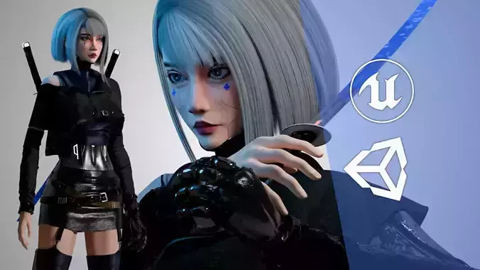 Cyberpunk Girl - Astra - Game Ready Low-poly 3D model