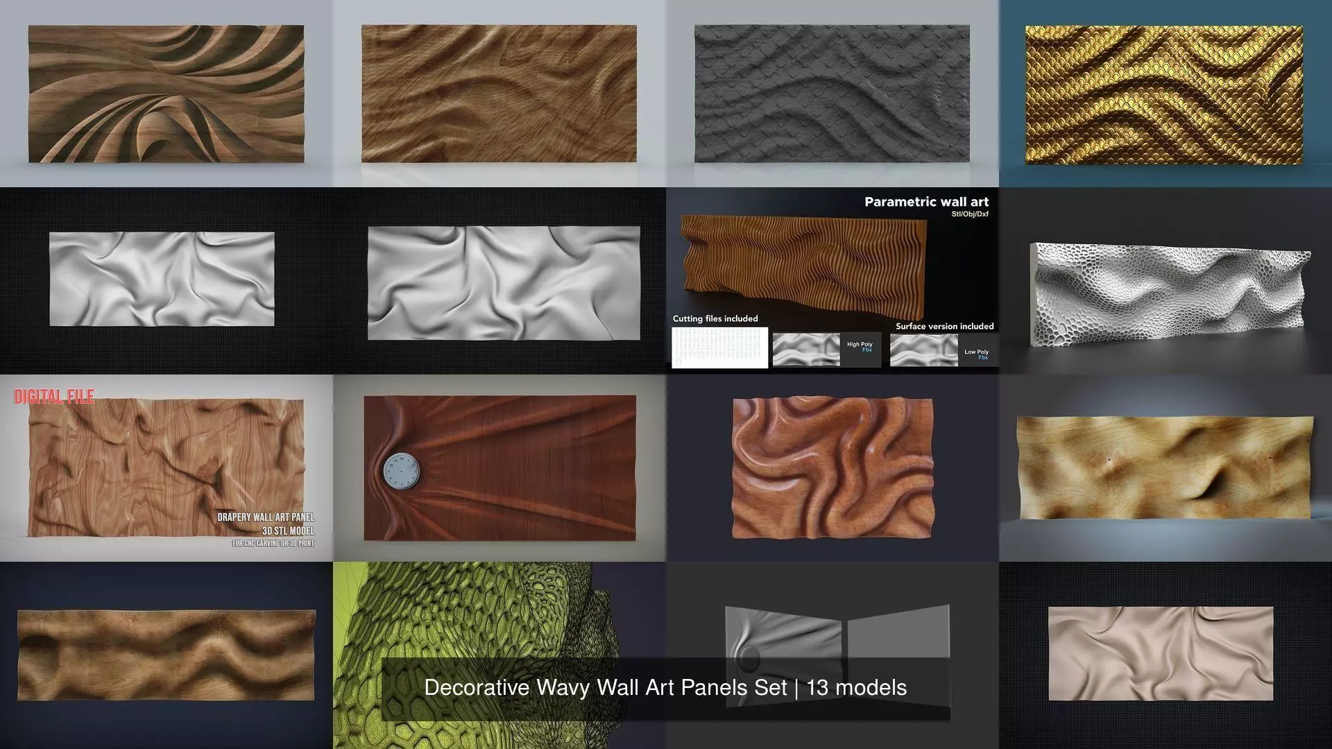 Decorative Wavy Wall Art Panels Set 3D Model Collection_0