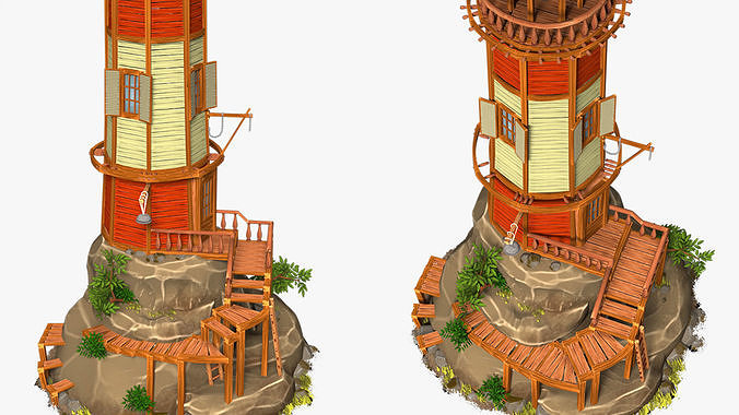 Old lighthouse on a rock wild west  high-poly textured 3D model 6