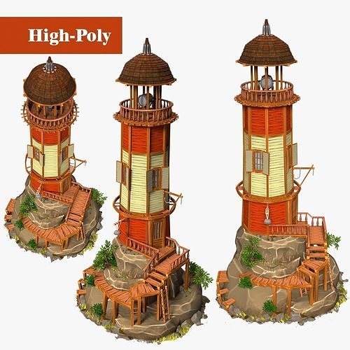 Old lighthouse on a rock wild west  high-poly textured 3D model 2