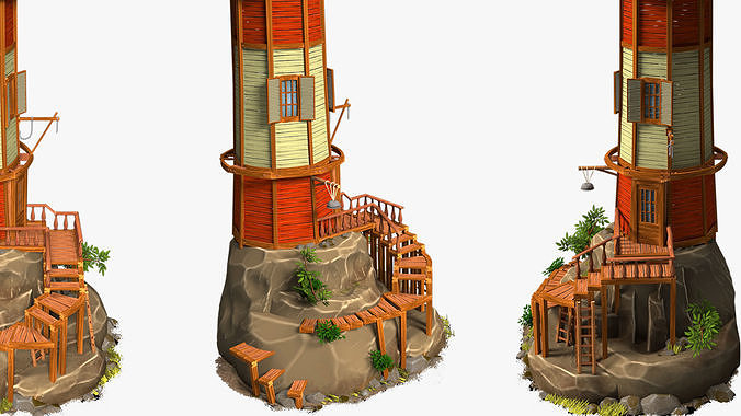 Old lighthouse on a rock wild west  high-poly textured 3D model 7
