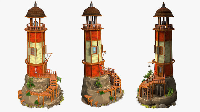 Old lighthouse on a rock wild west  high-poly textured 3D model 4