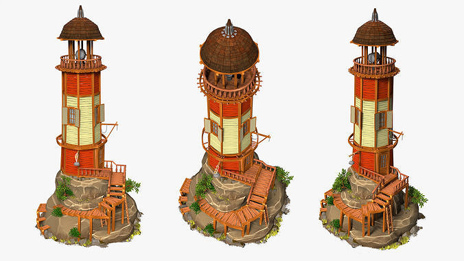 Old lighthouse on a rock wild west  high-poly textured 3D model 3