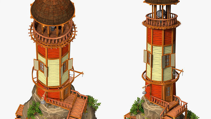 Old lighthouse on a rock wild west  high-poly textured 3D model 5
