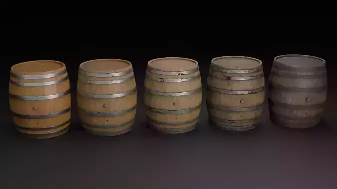 Wooden Barrel - 5 Variations - Game Ready Low-poly 3D model