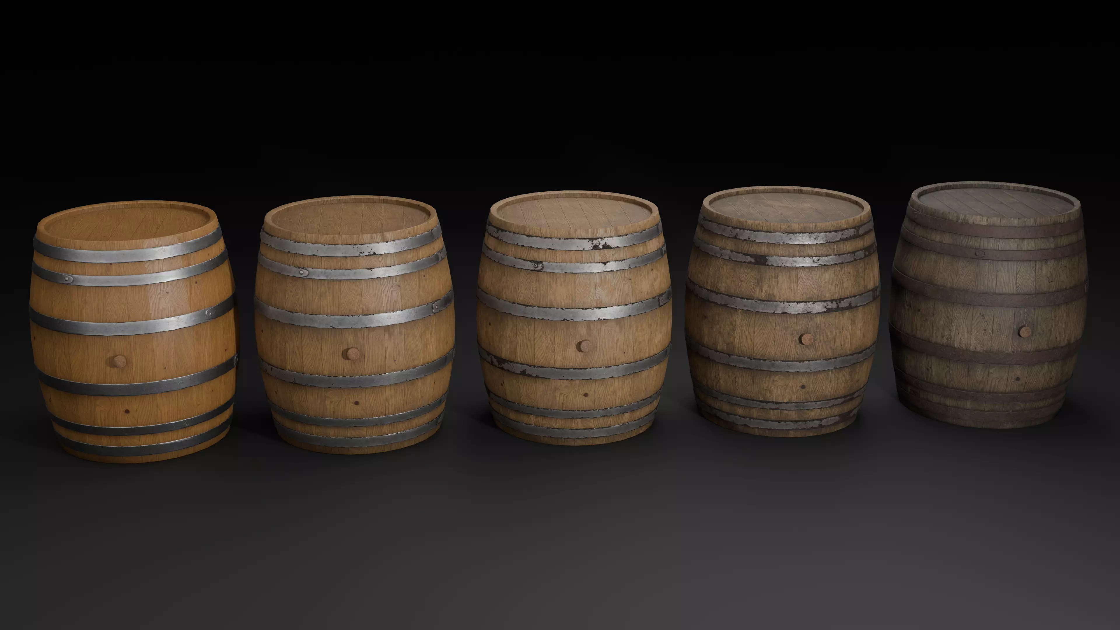 Wooden Barrel - 5 Variations - Game Ready Low-poly 3D model_0