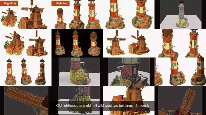 Old lighthouse and old mill wild west two buildings