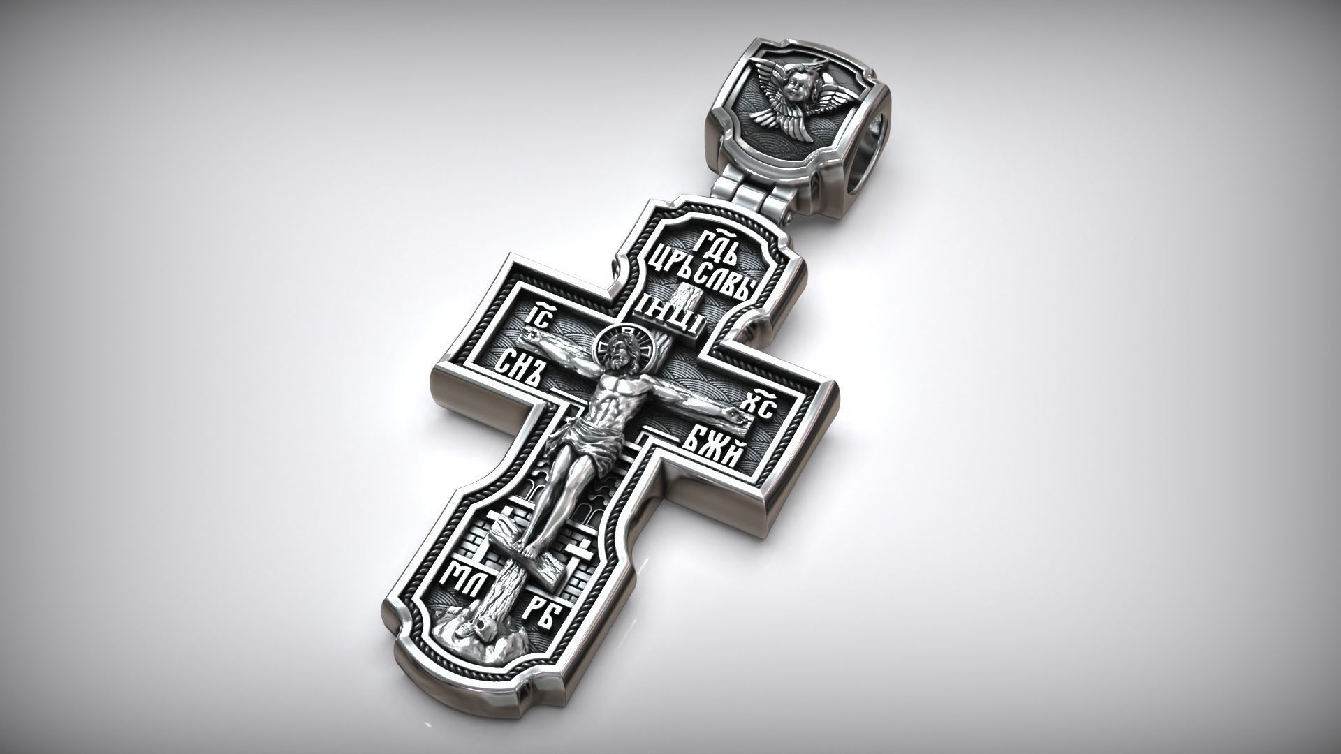 Jesus Christ Crucifixion Orthodox Church Christian Cross Pendant 3D print model_1