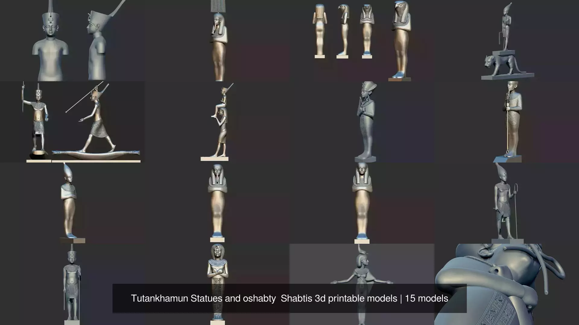 Tutankhamun Statues and oshabty Shabtis 3d printable models 3D Model Collection_0