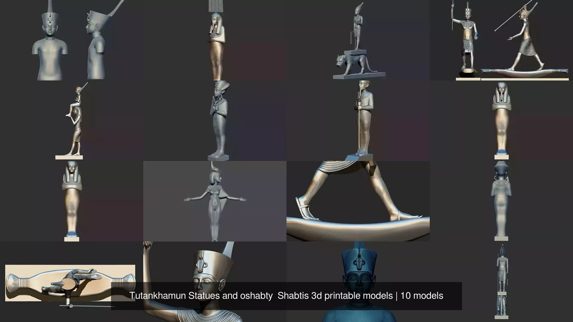 Tutankhamun Statues and oshabty Shabtis 3d printable models 3D Model Pack