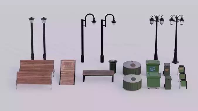Street elements pack 3D model Street elements pack 3D model
