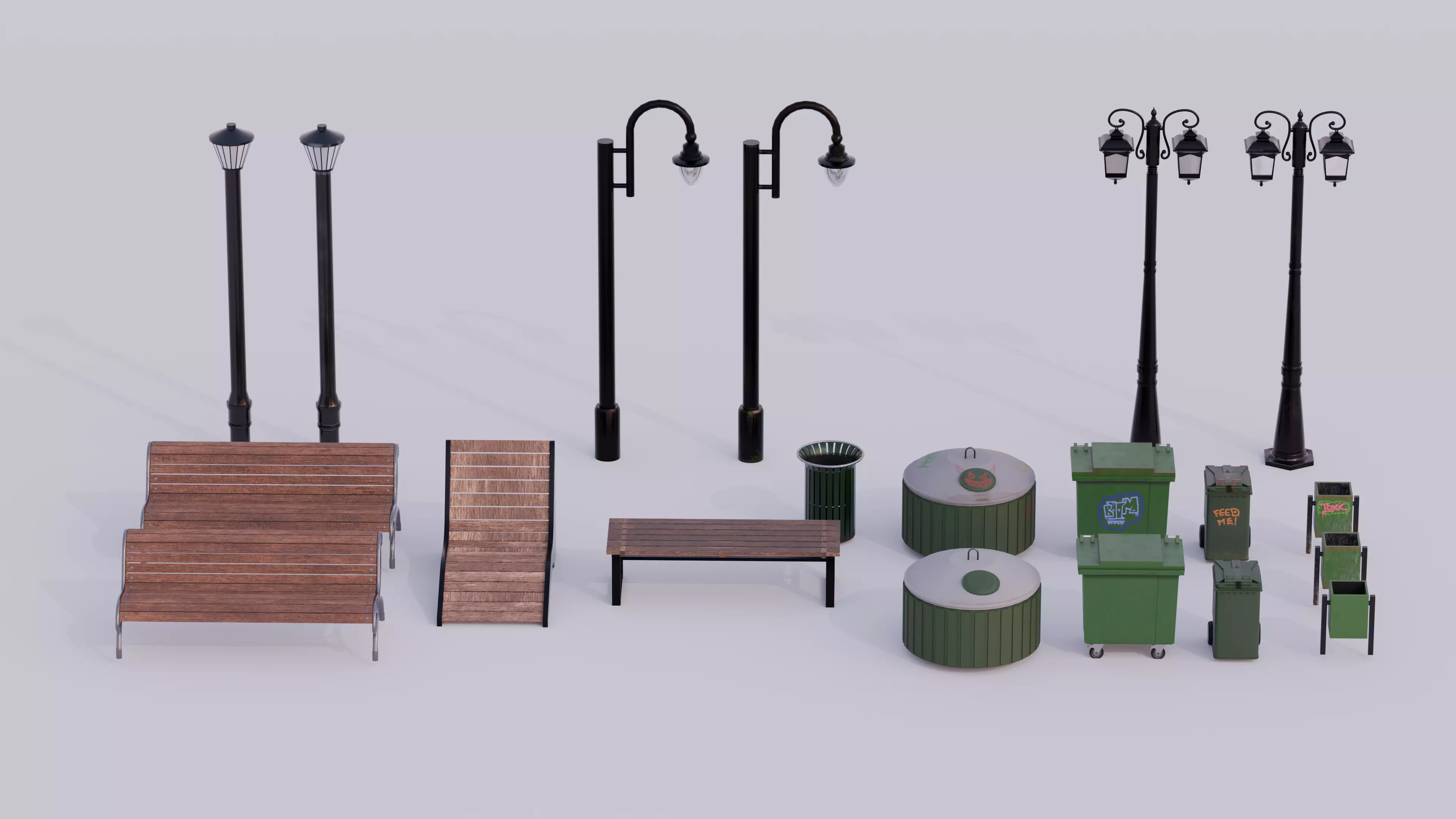 Street elements pack 3D model_0