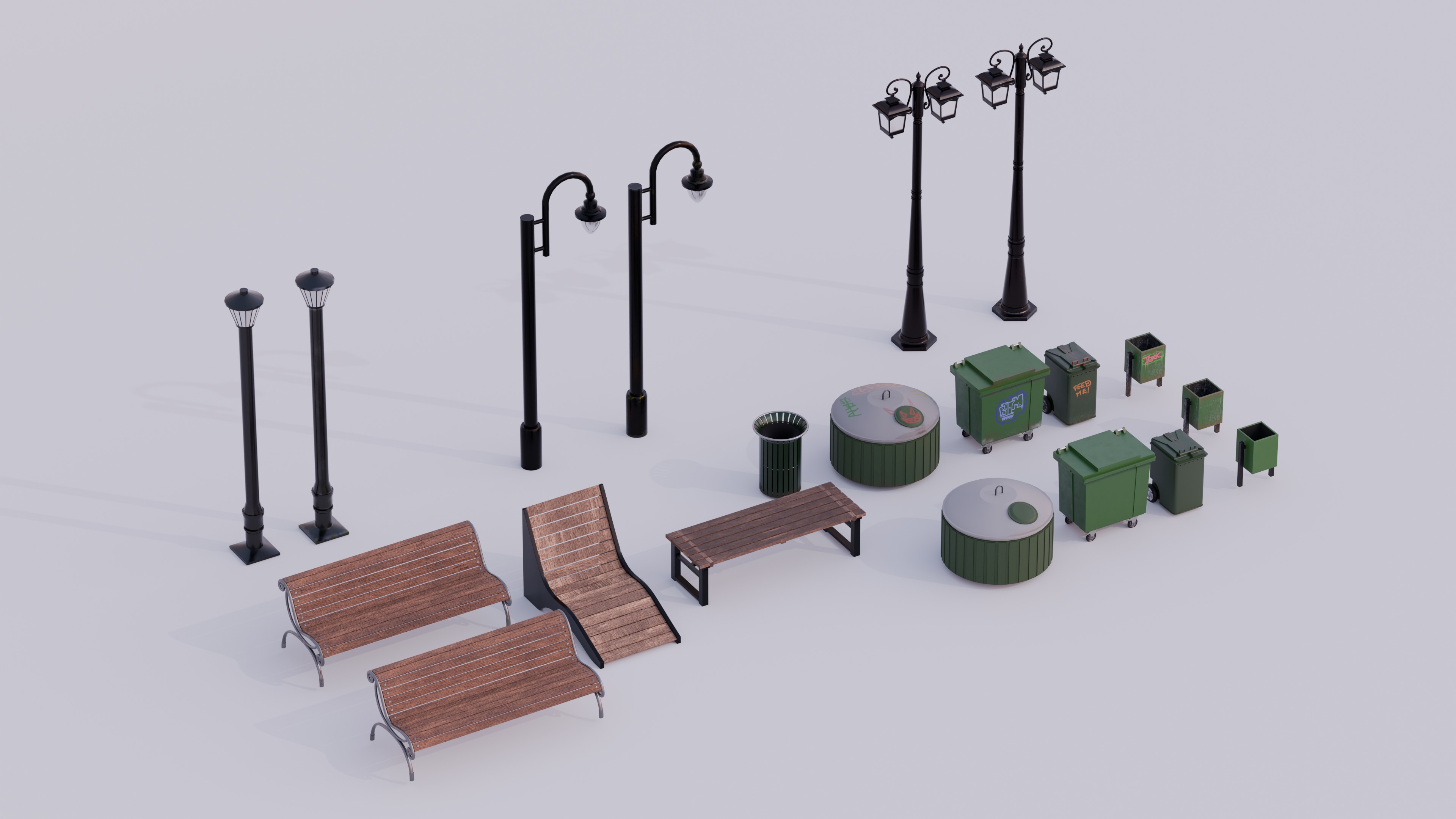 Street elements pack 3D model_1