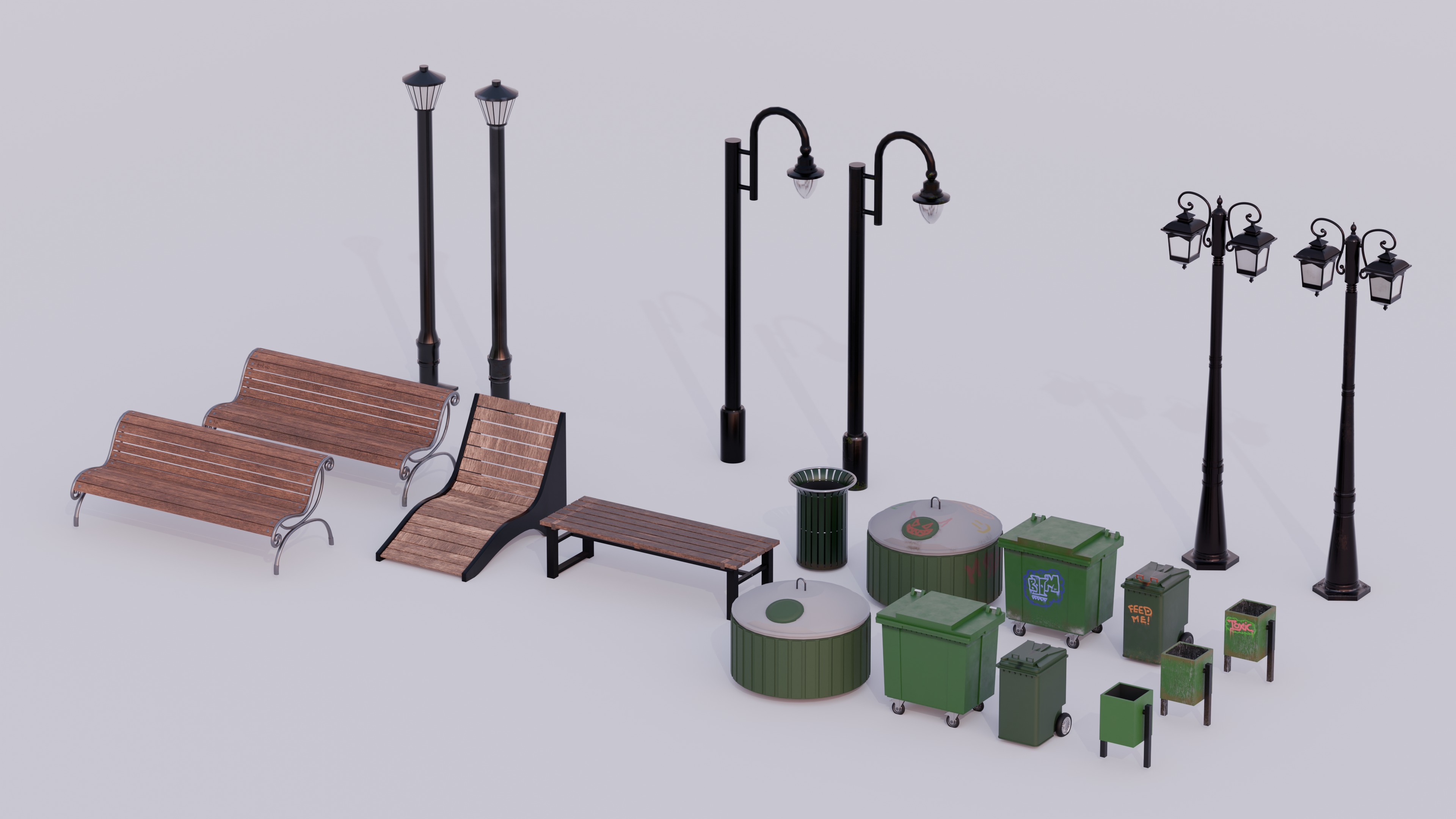 Street elements pack 3D model_2