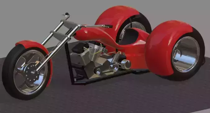 Harley Turbo Drag Trike- High Poly 3D Model