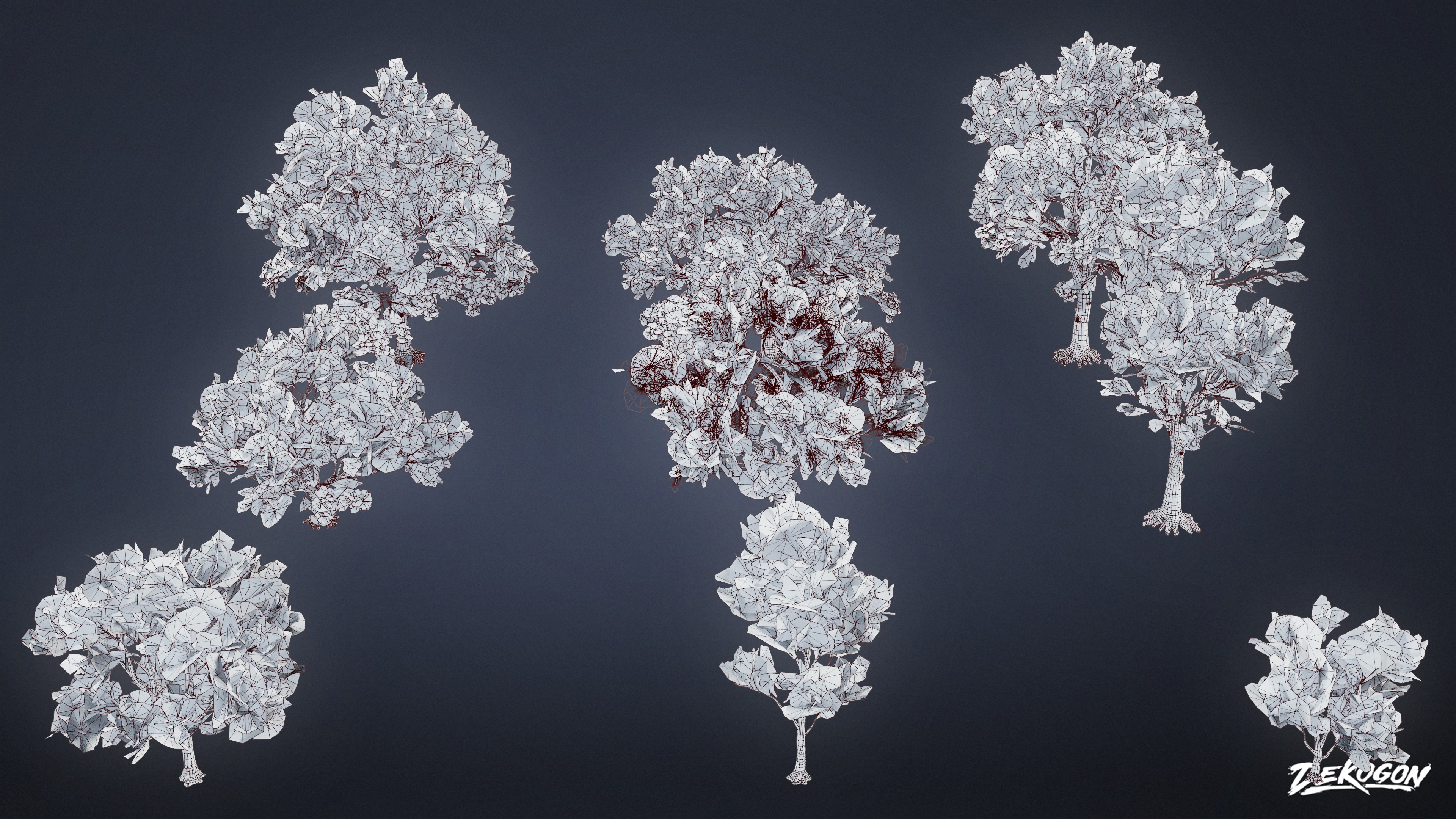 FOLIAGE - Tree Set 03 - LOW POLY AND NANITE Low-poly 3D model_9
