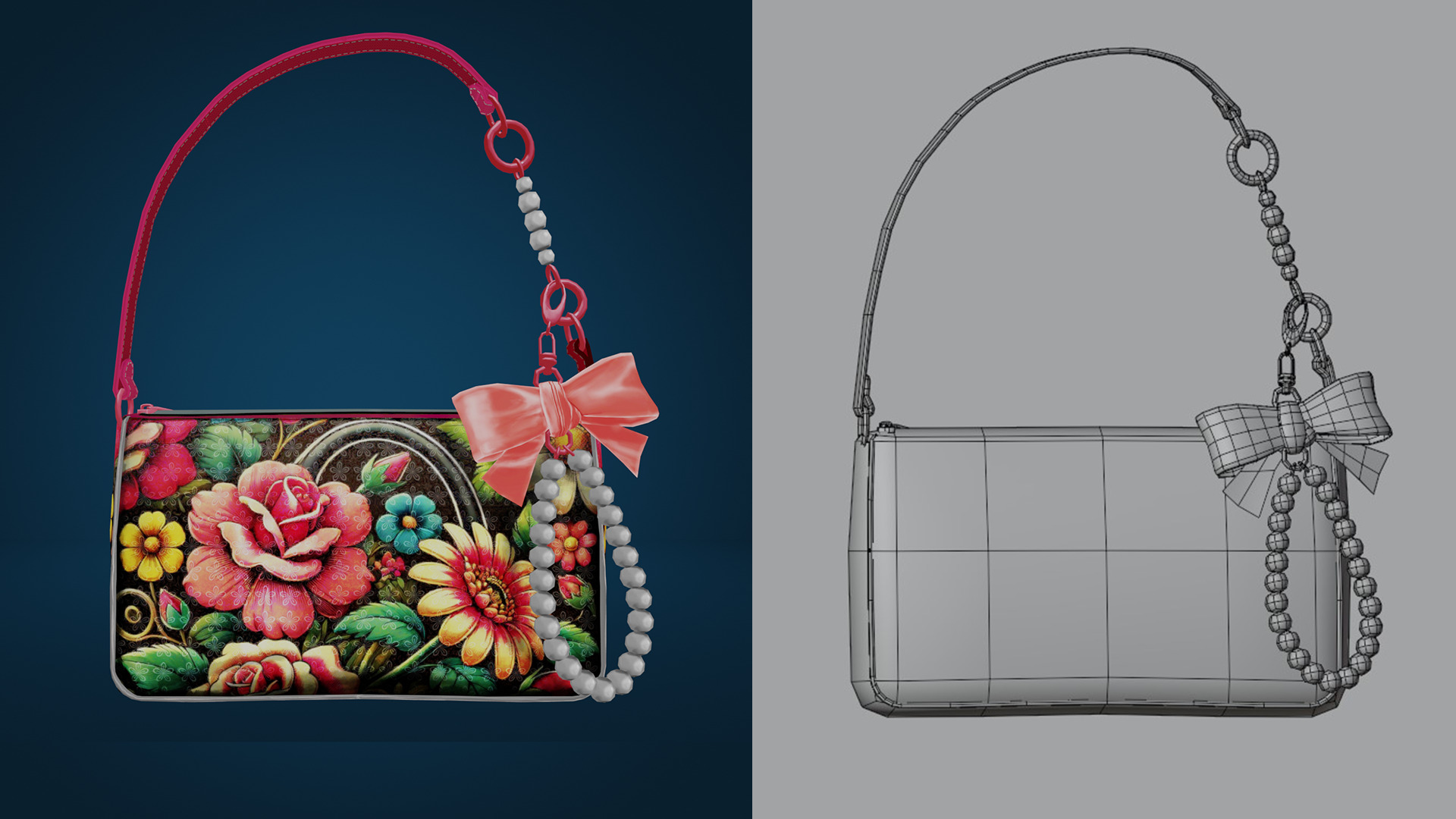 Floral Handbag Low-poly 3D model_2