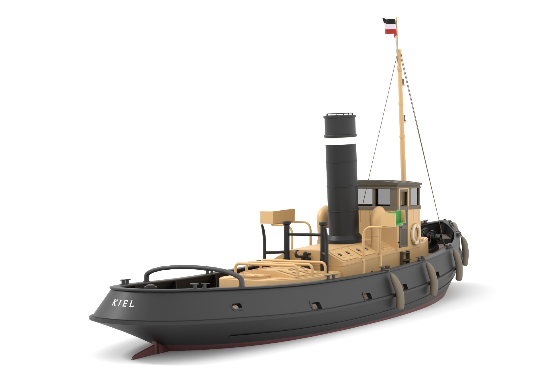 Steam Tug and Cargo Barge 3D model_1