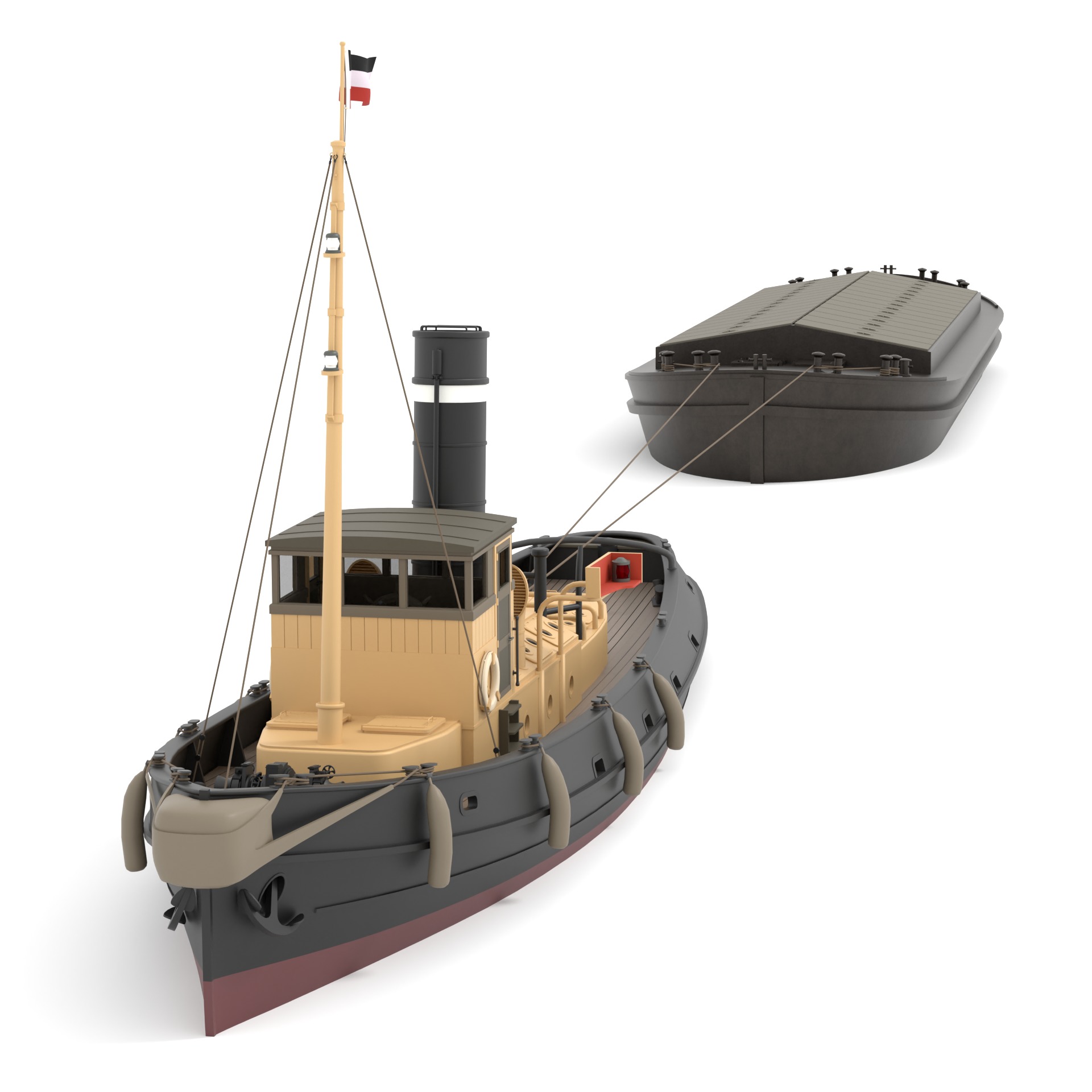 Steam Tug and Cargo Barge 3D model_3