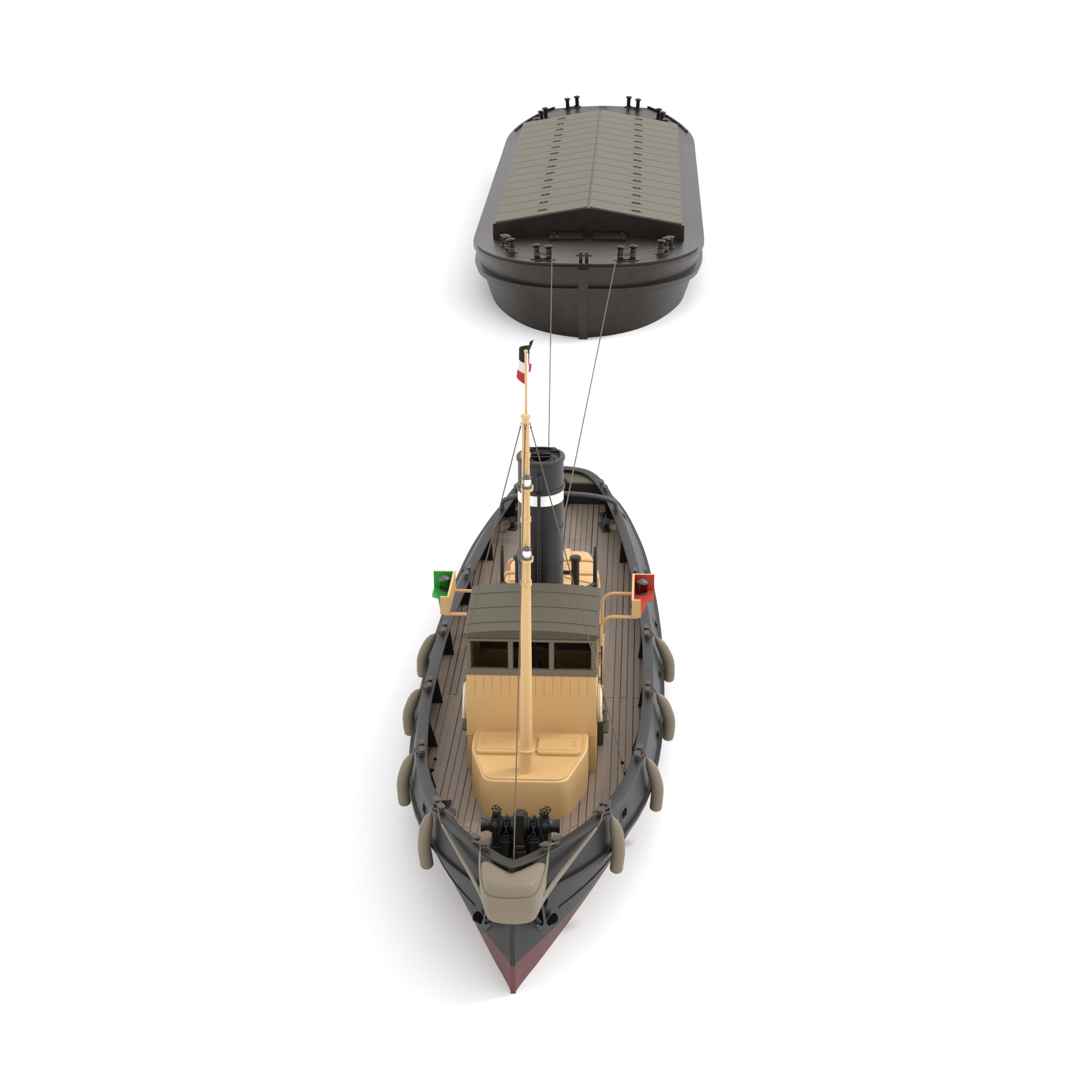 Steam Tug and Cargo Barge 3D model_7