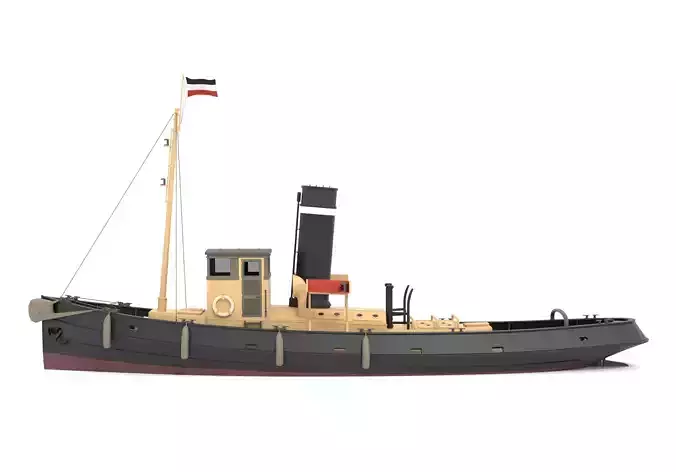 Steam Tug and Cargo Barge 3D model