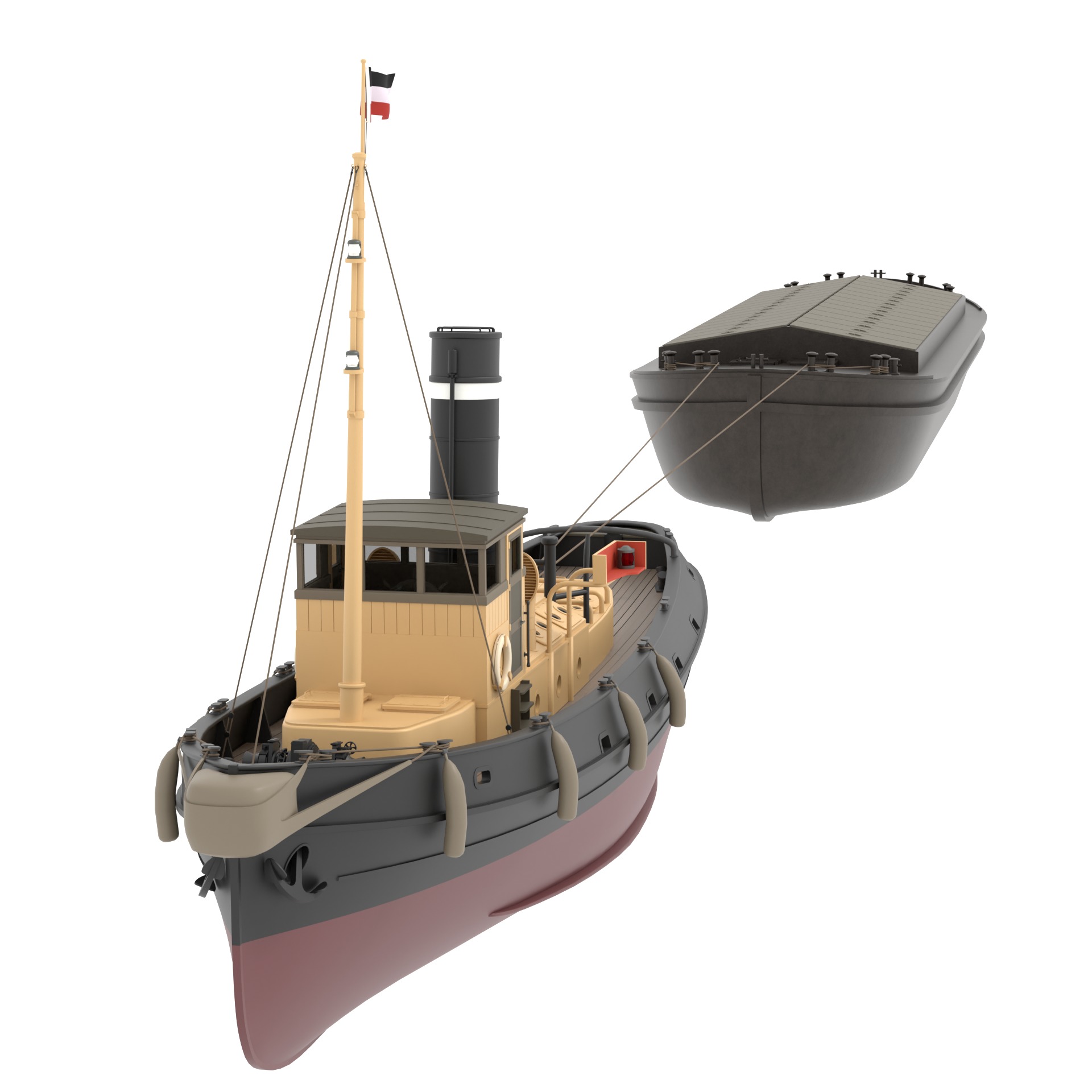 Steam Tug and Cargo Barge 3D model_5