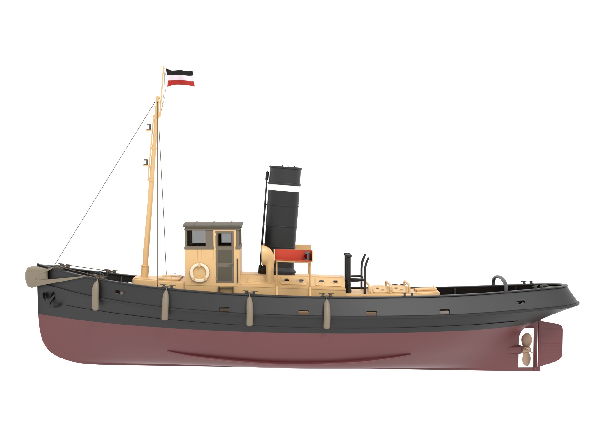Steam Tug and Cargo Barge 3D model_4