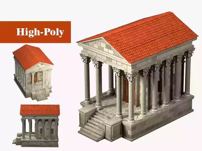 old building with columns ancient greece high-poly
