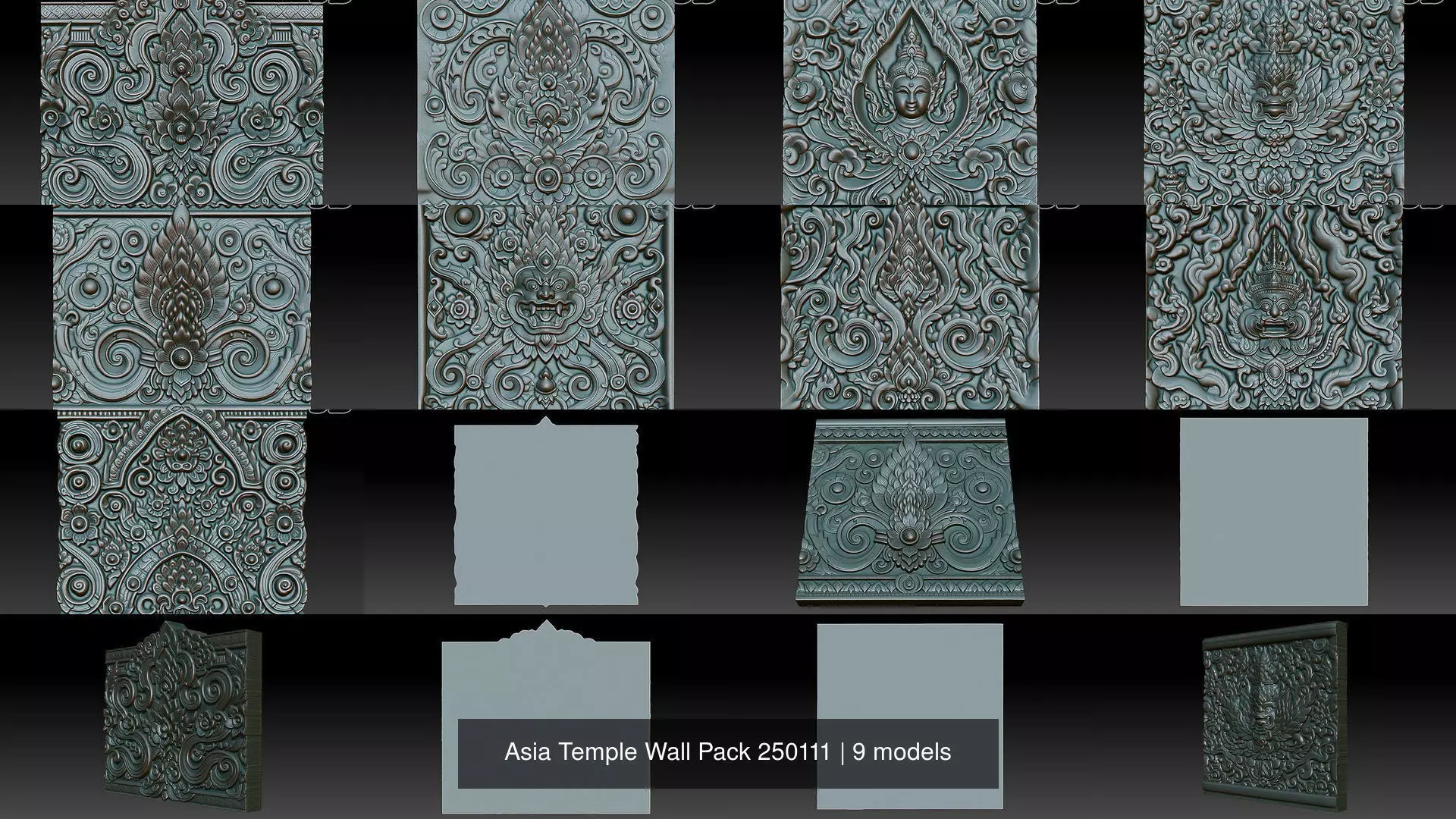 Asia Temple Wall Pack 250111 3D Model Collection_1
