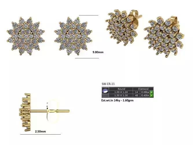 cluster stud earrings 3d print model 
