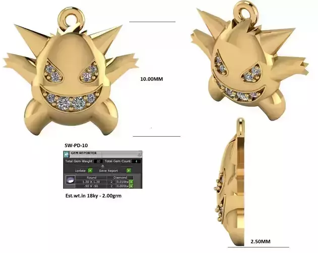 Gengar pokemon pendant charm 3d print model 