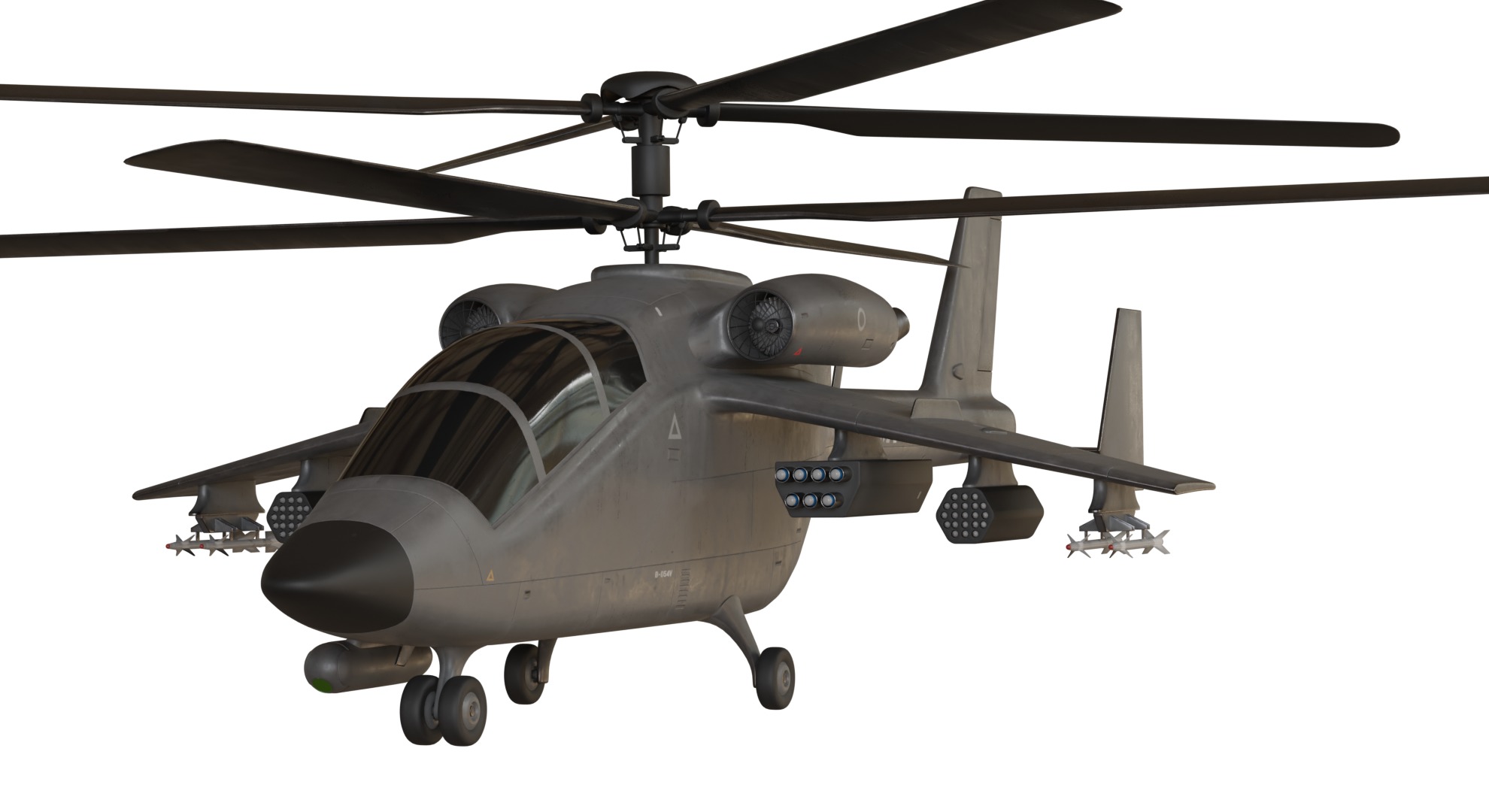 Attack helicopter grey paint dual rotor 3D model_2