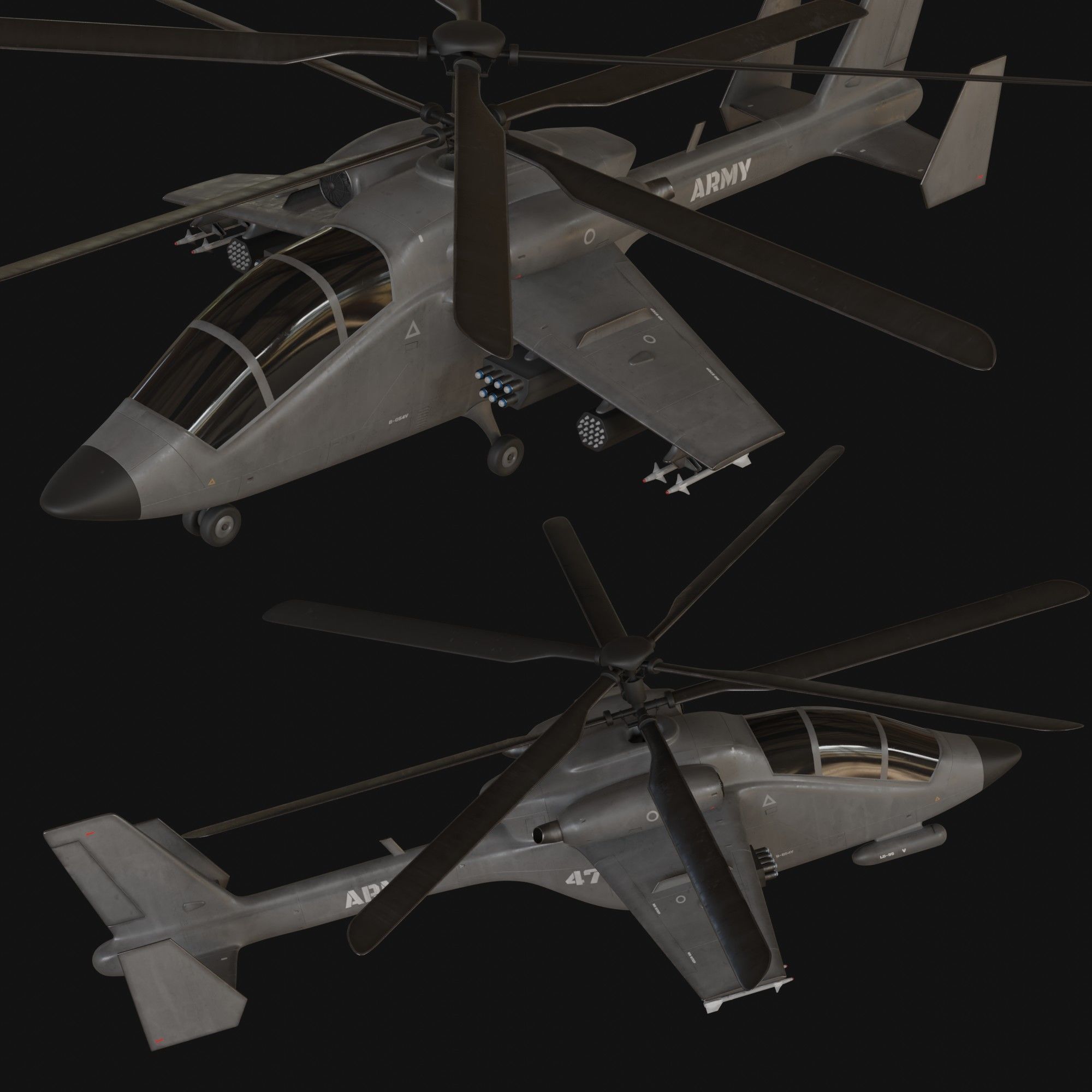 Attack helicopter grey paint dual rotor 3D model_1