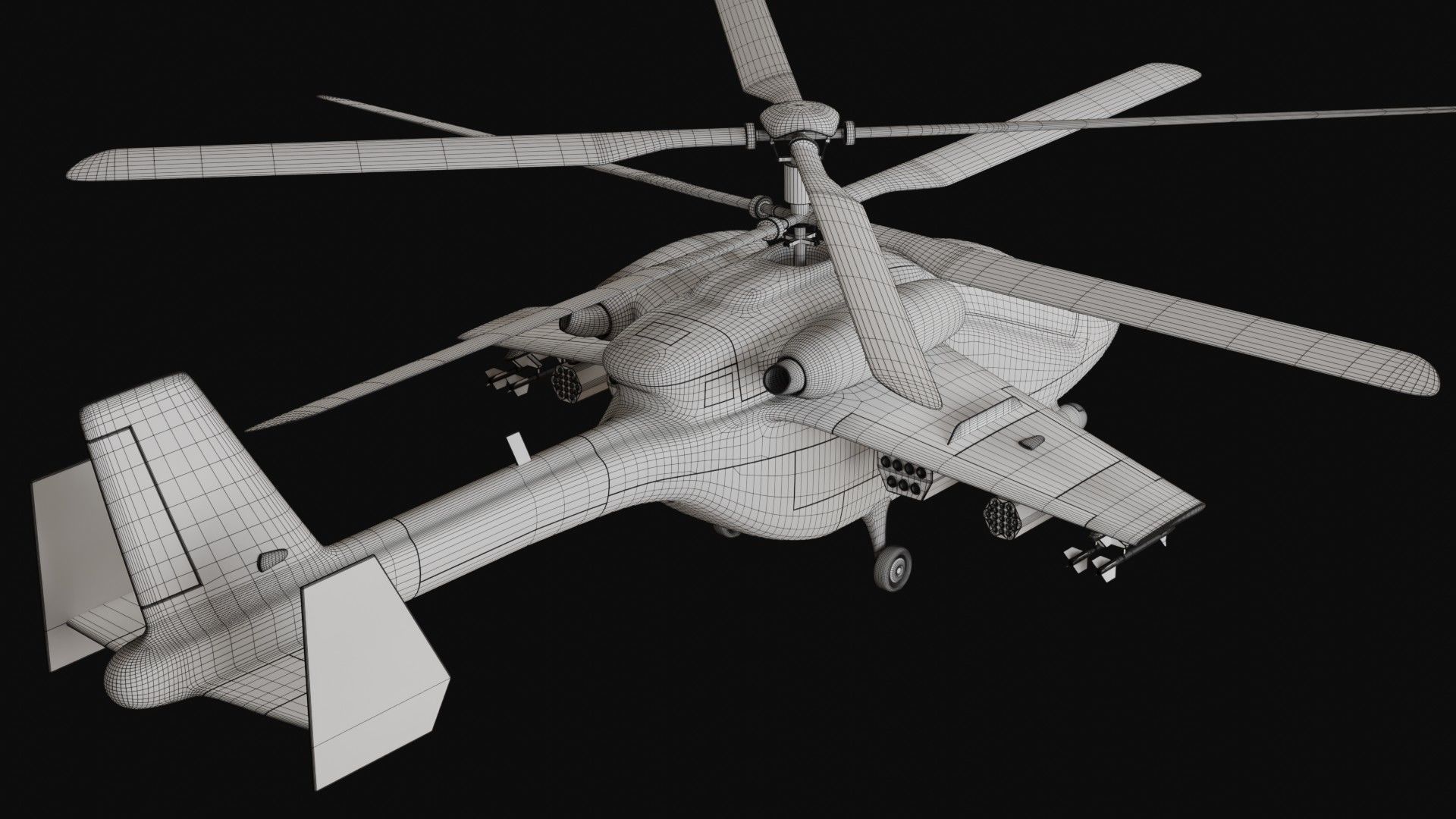 Attack helicopter grey paint dual rotor 3D model_6
