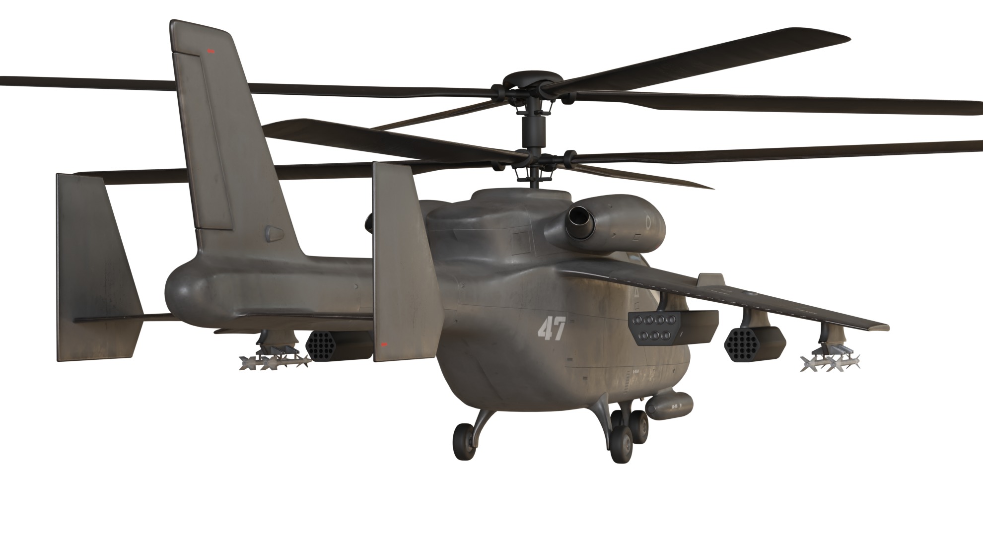 Attack helicopter grey paint dual rotor 3D model_3