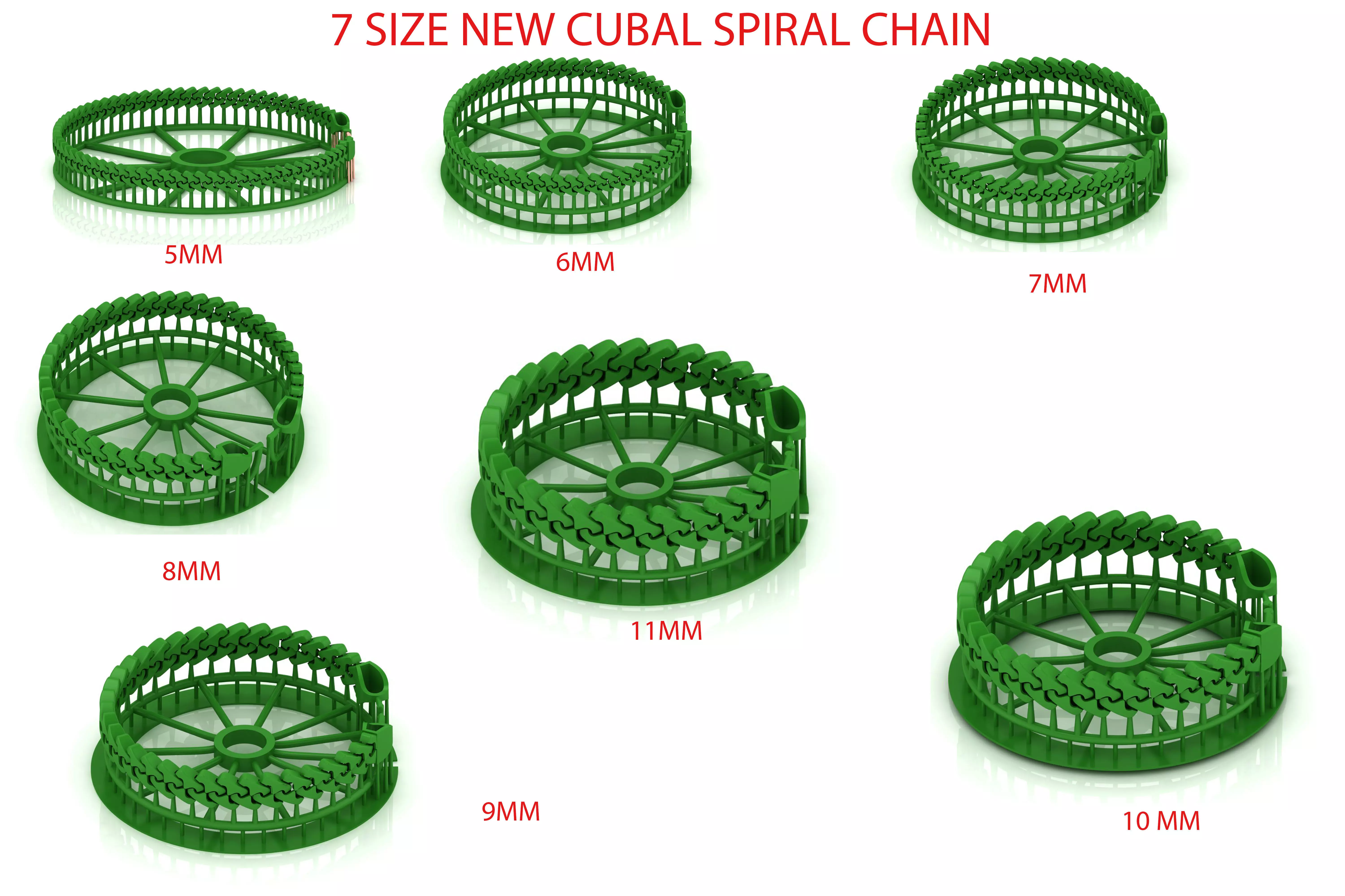 7 SIZE SET  SPIRAL 3D New CUBAN BRACELET OR CHAIN OR NECKLACE  3D Model Collection_0