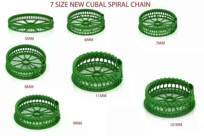 7 SIZE SET  SPIRAL 3D New CUBAN BRACELET OR CHAIN OR NECKLACE  3D Model Collection