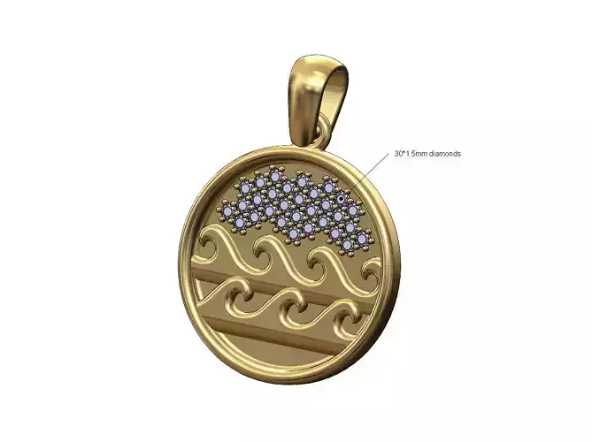 Diamond sky scenery wave pendant with bail