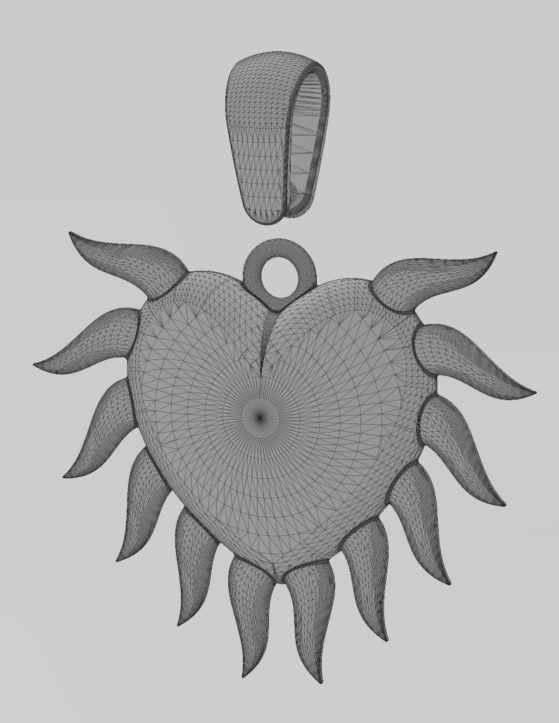 Sacred flaming horned heart pendant charm 3D print model_14